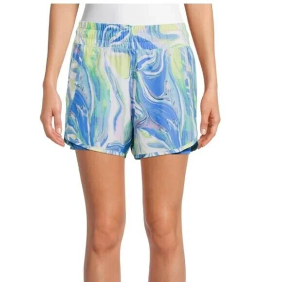 Avia Running Shorts Sz Small 4-6 Biker Short Liner Blue Swirls Zippered Pocket - Picture 5 of 8